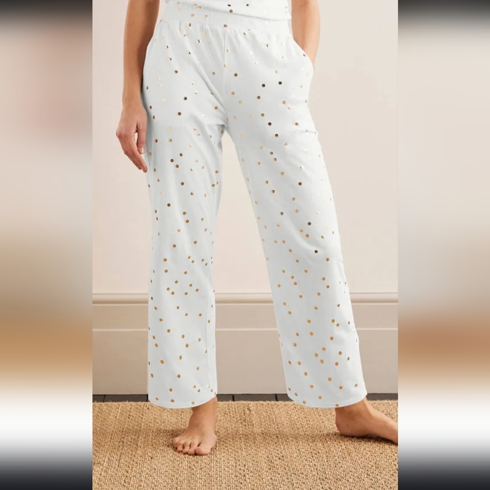 Boden White Emma Pyjama Bottoms (Only) Gold Polka Dots NWOT Size 4